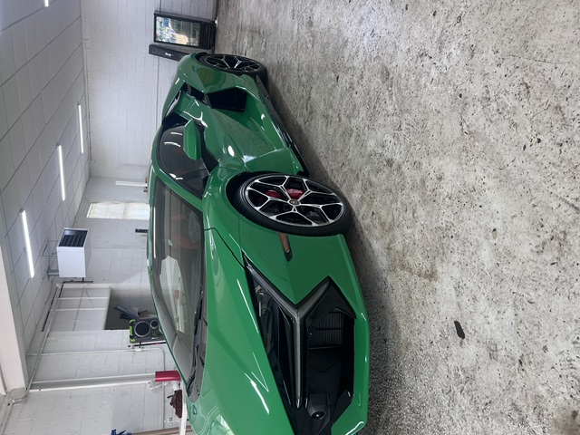Lamborghini wrapped in satin green